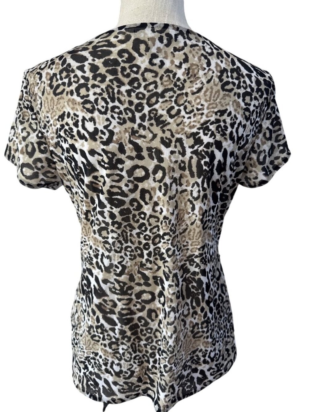 Style & Co Leopard Print V-Neck Short Sleeve Ruched Top Size L - Picture 5 of 8